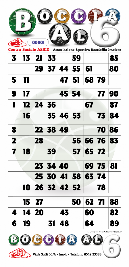 LE NOSTRE CARTELLE DELLA TOMBOLA